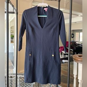 Lilly Pulitzer V-Neck 3/4 sleeve navy dress